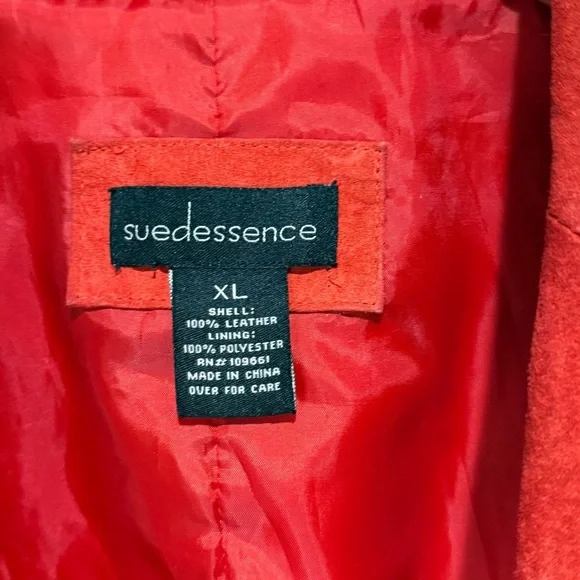Red Suede Leather Jacket Suedessence XL, 90s Retro Vintage Mob Wife Quiet Luxury